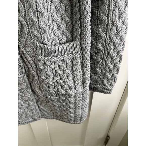 NWOT Aran Crafts Merino Wool Sweater Womens Grey Cardigan Ireland Long Cable S - Picture 7 of 10